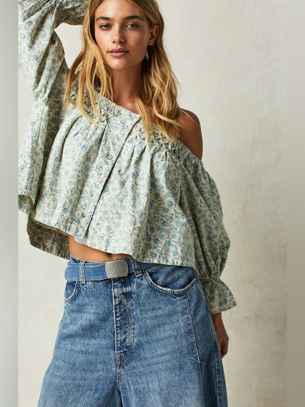 Free People James Cotton Cold Shoulder Boho Top size Small
